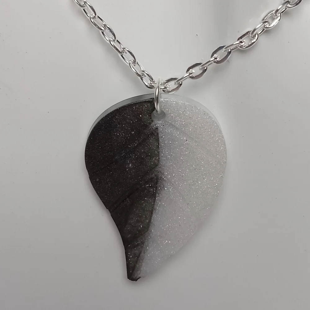 Elegant Black and White Leaf Pendant Necklace
